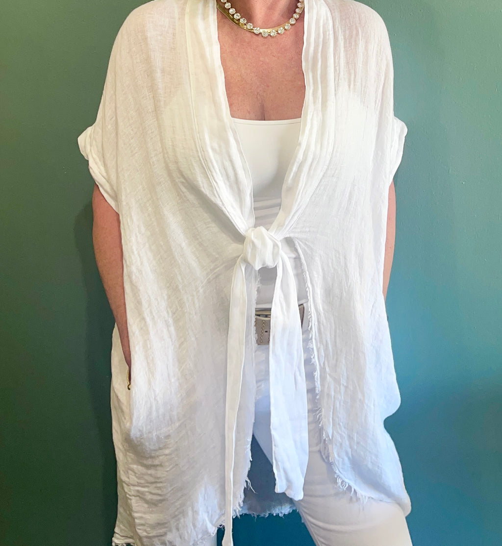 Linen Tie Front Kimono