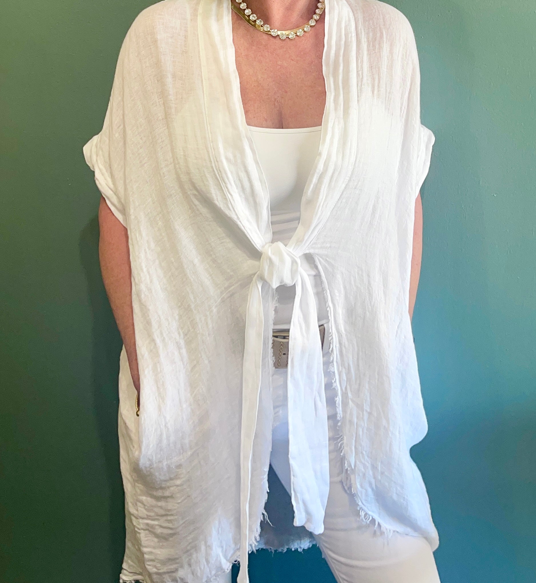Linen Tie Front Kimono