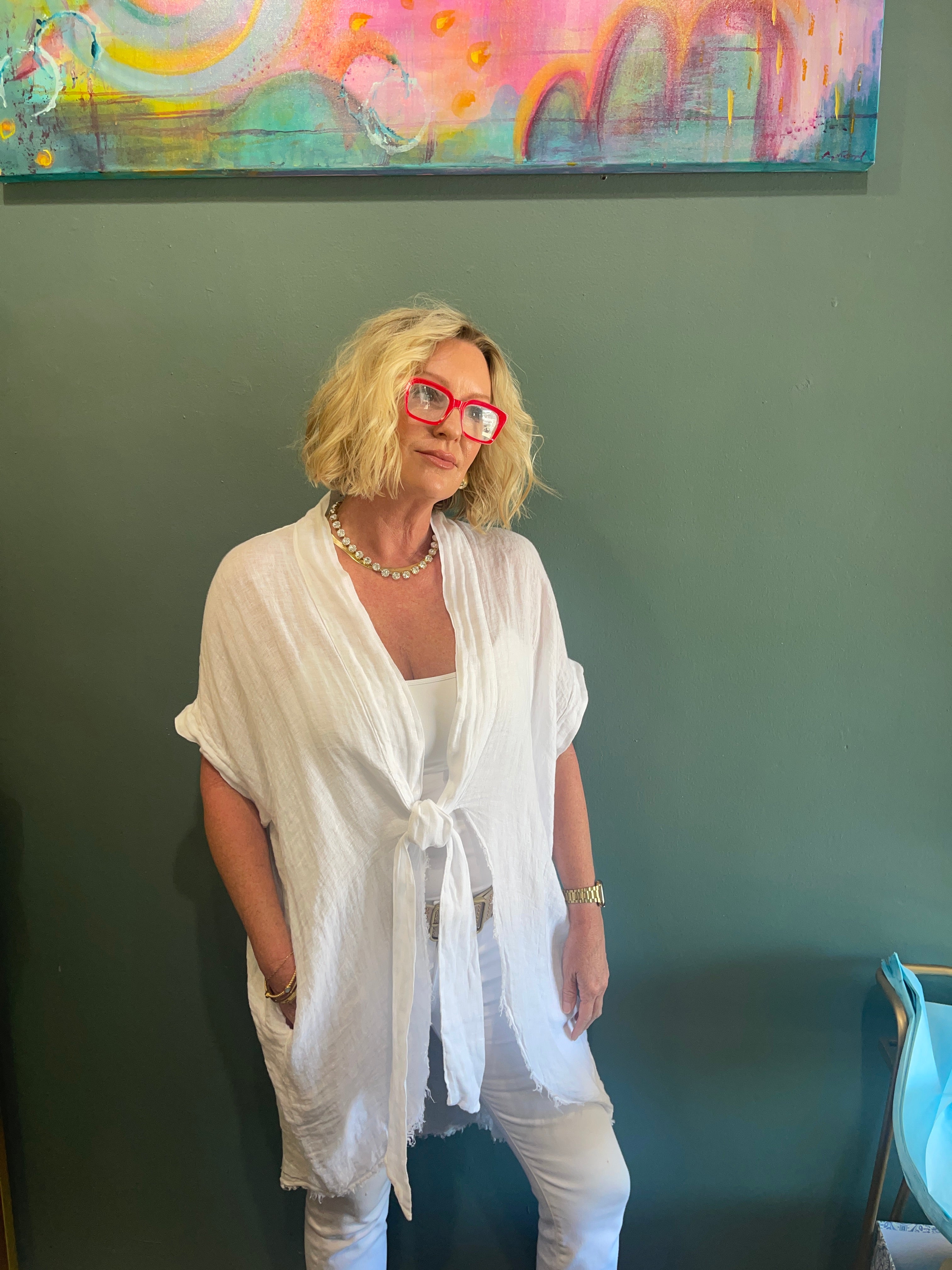Linen Tie Front Kimono