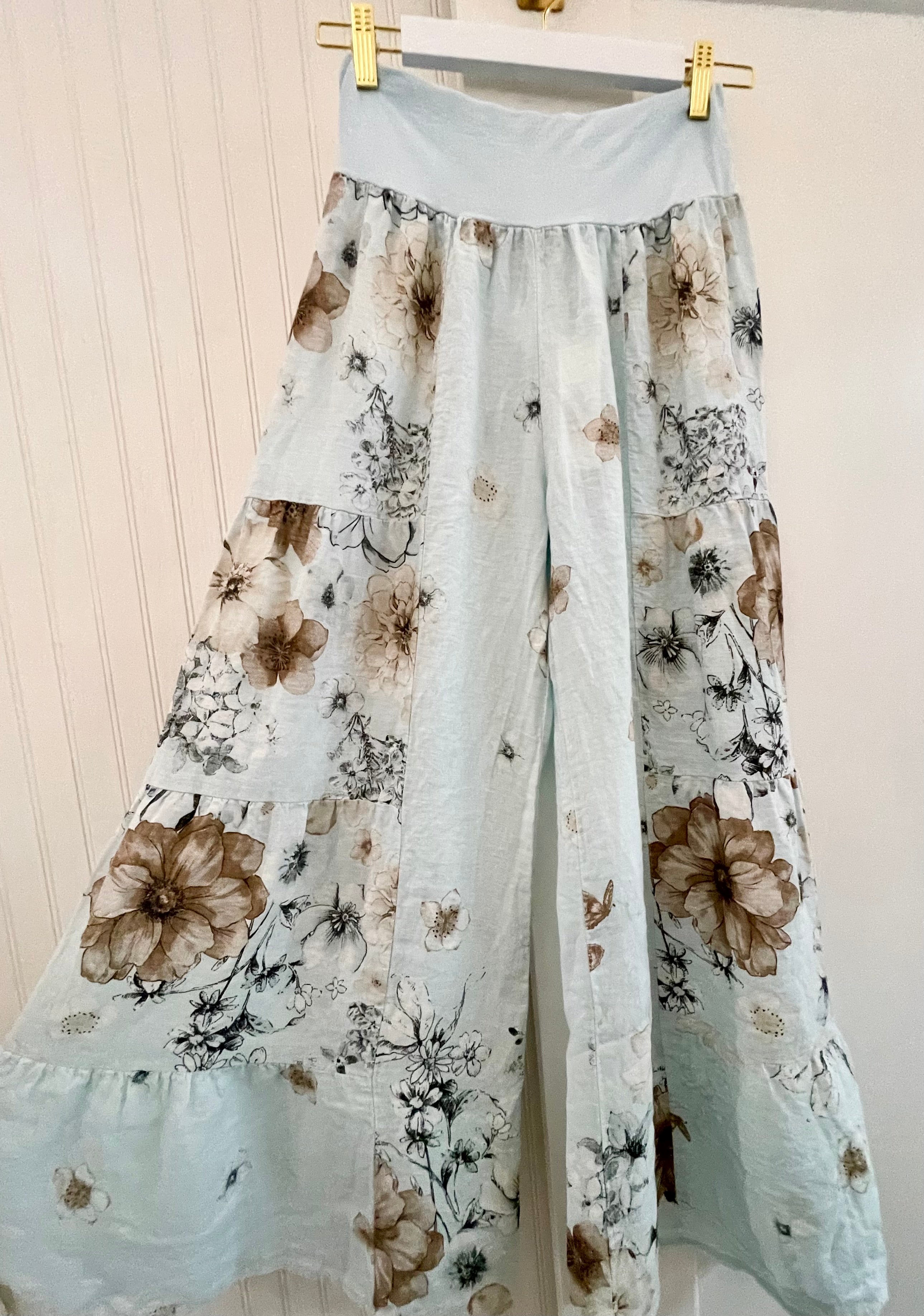 Floral Linen Wide Leg Pant