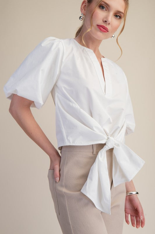 Tie Front Puff Sleeve Topp
