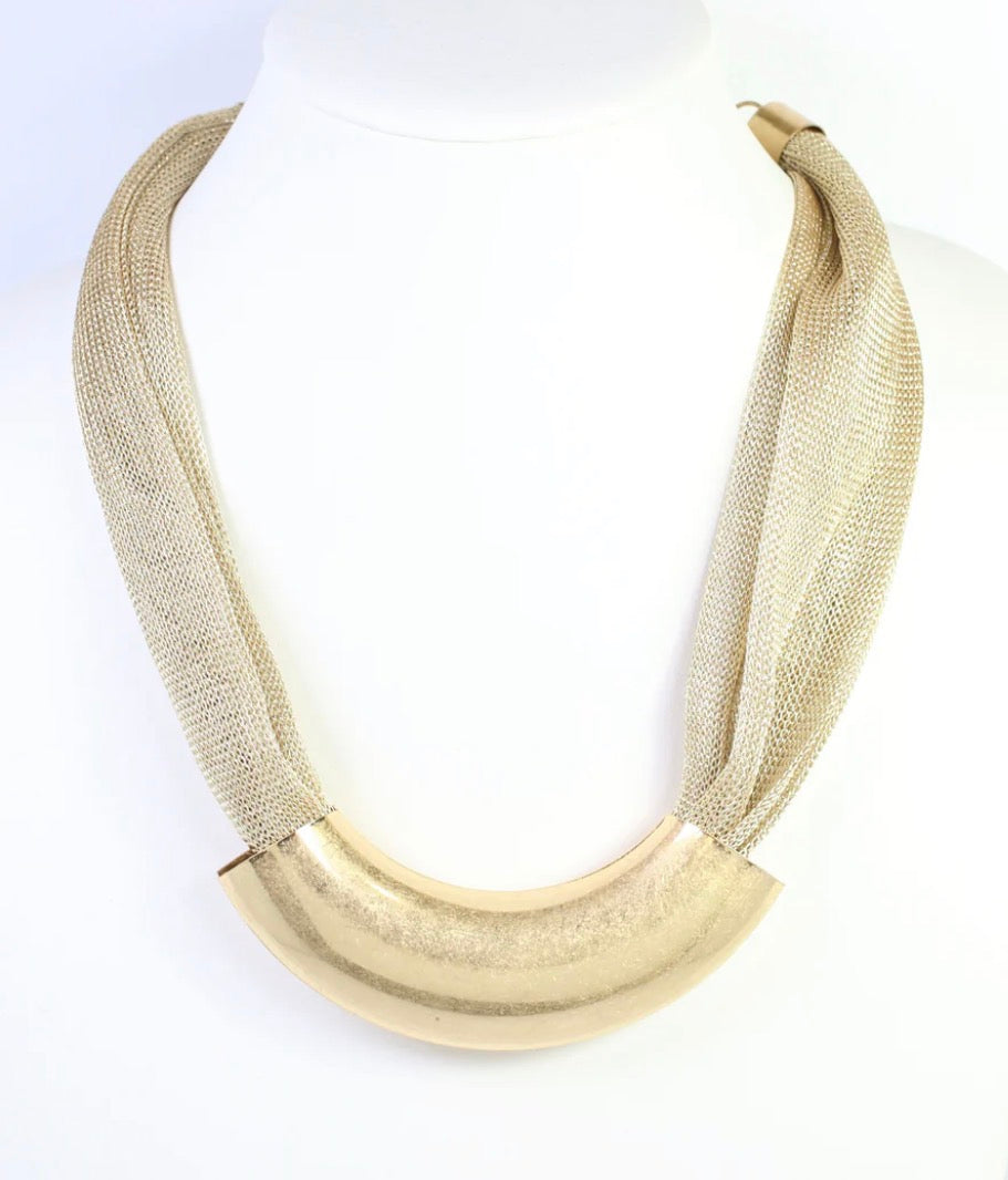 Gold Mesh Necklace w/ Bar