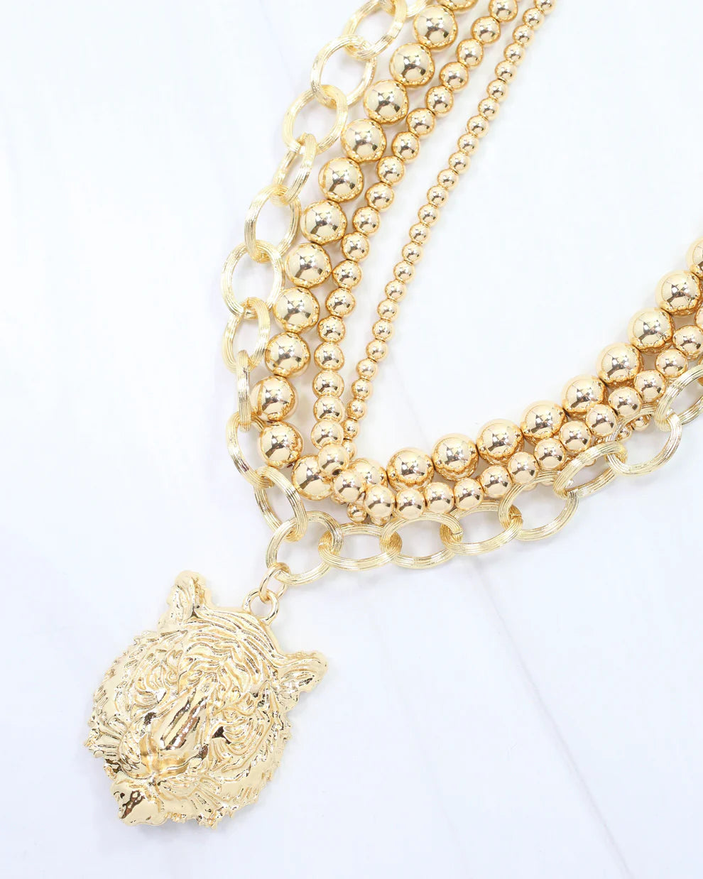 Multi Layer Gold Tiger Charm Necklace