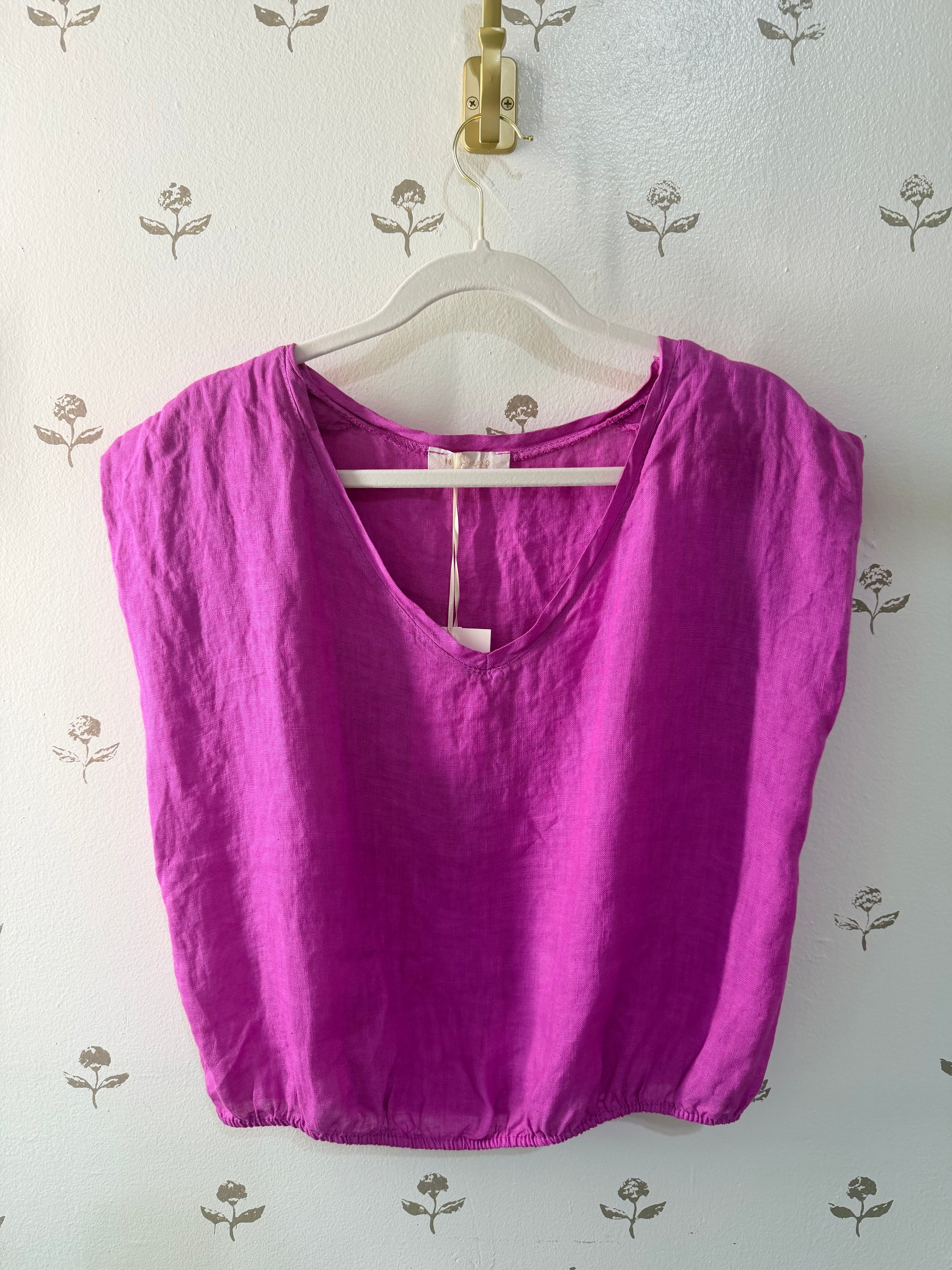 Linen Elastic Waist Sleeveless Top