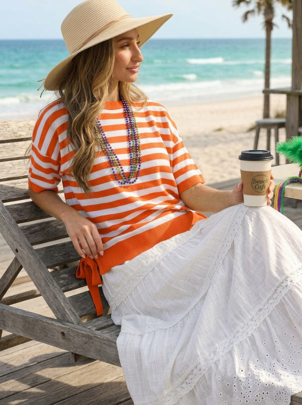 Burnt Orange Striped Sweater Top