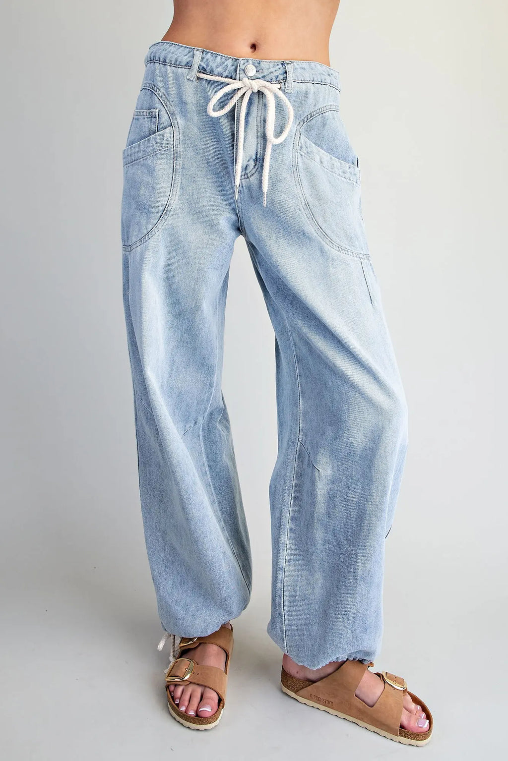 Washed Denim Tie Waist Pant
