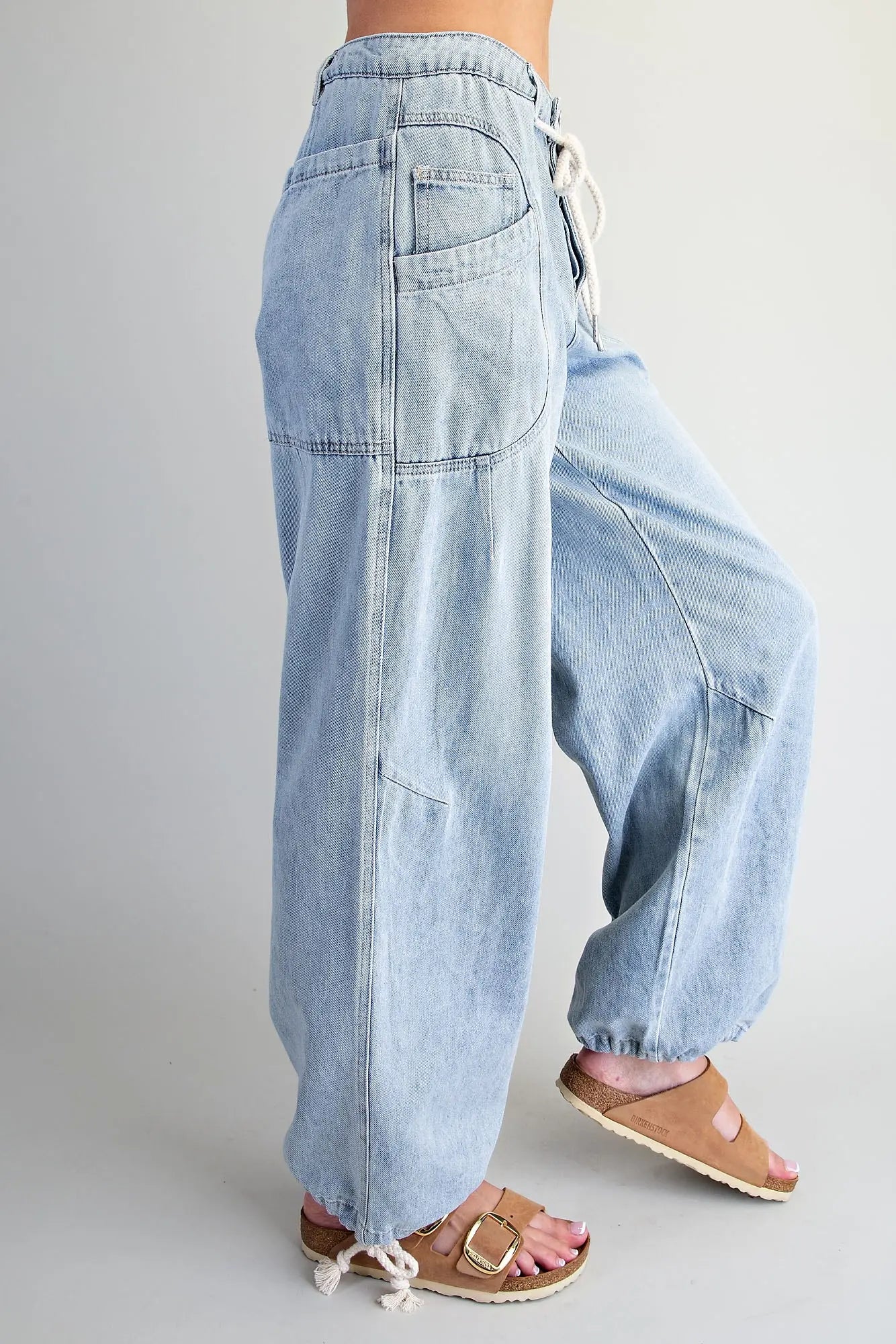 Washed Denim Tie Waist Pant
