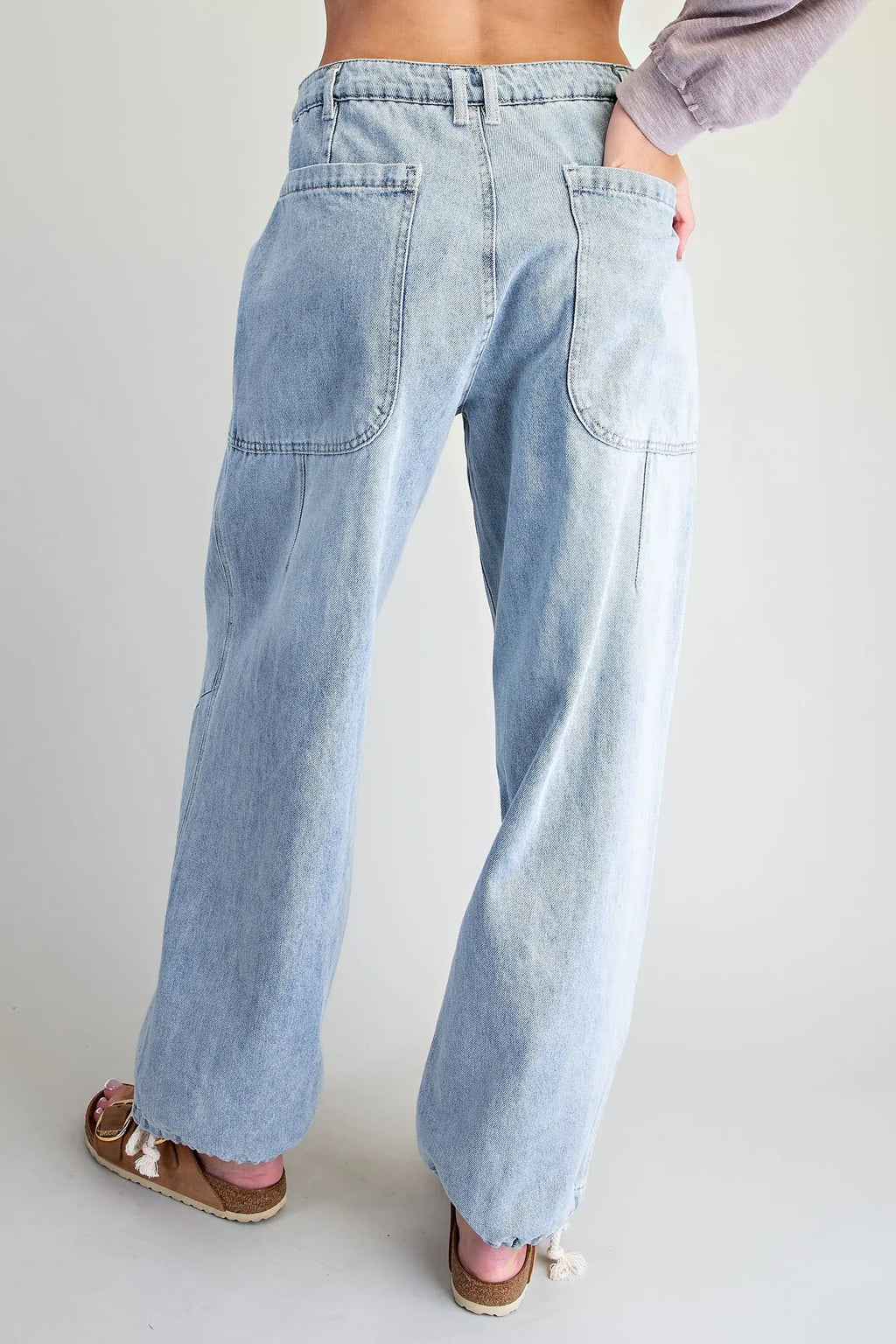 Washed Denim Tie Waist Pant