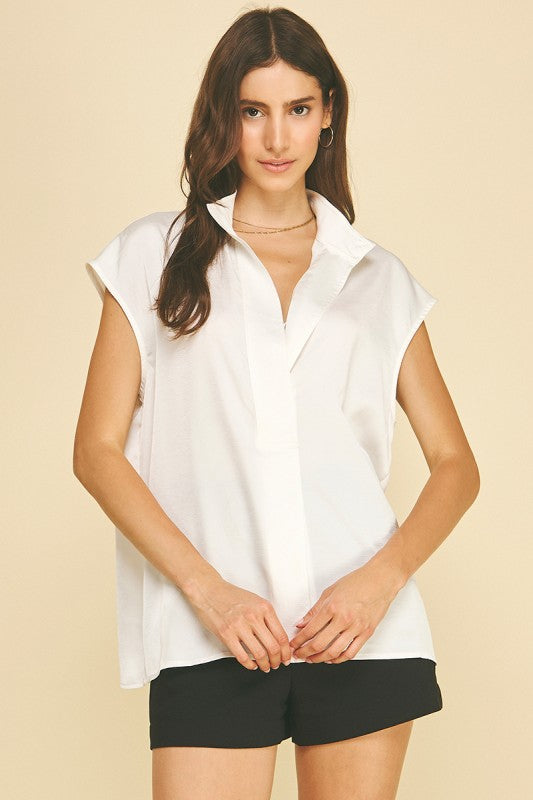 V-Neck Cap Sleeve Bouse