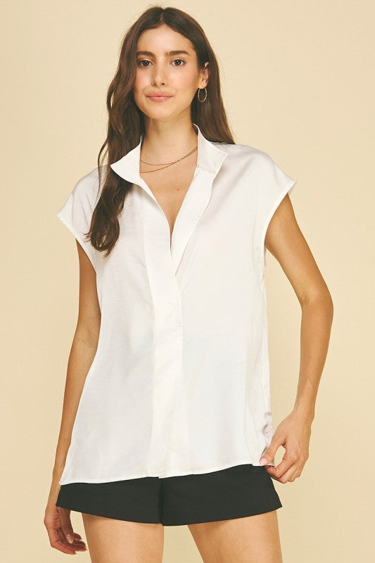 V-Neck Cap Sleeve Bouse