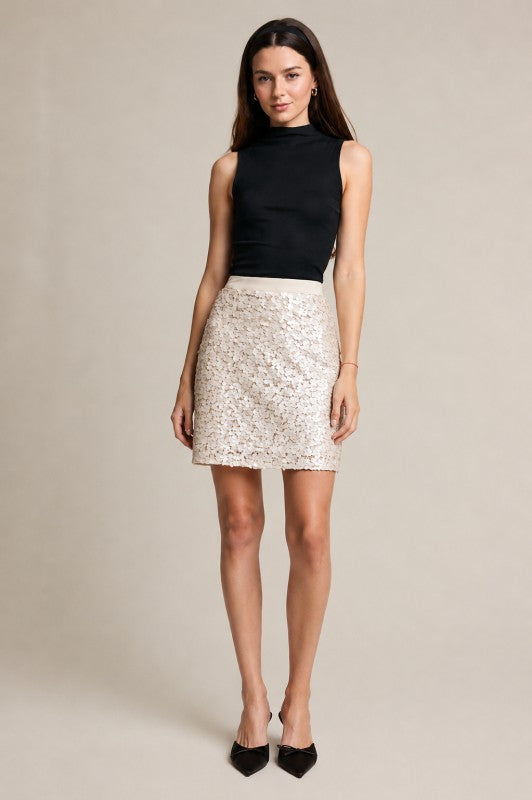 Cream Sequin Mini Skirt