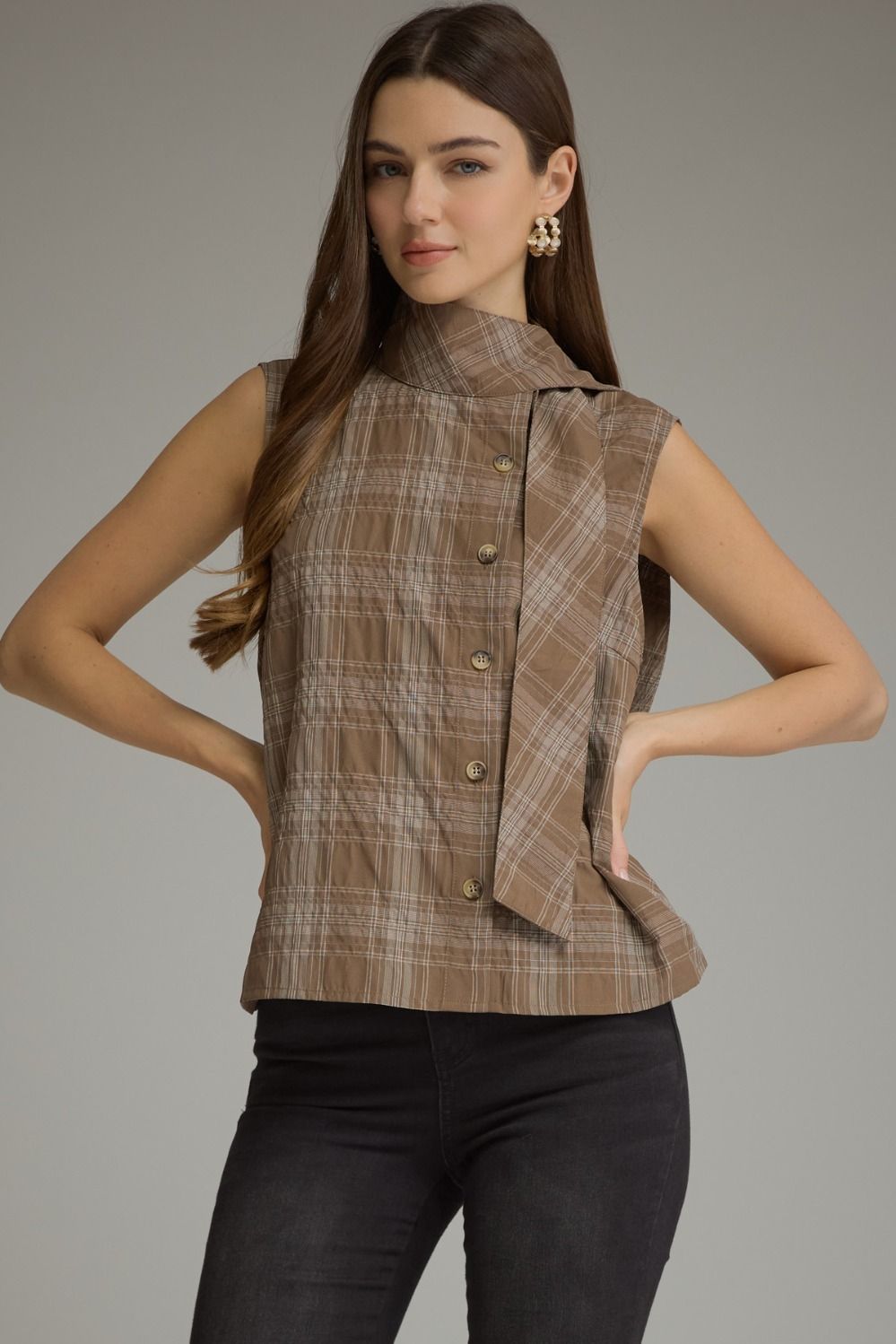 Plaid Bow Tie Top