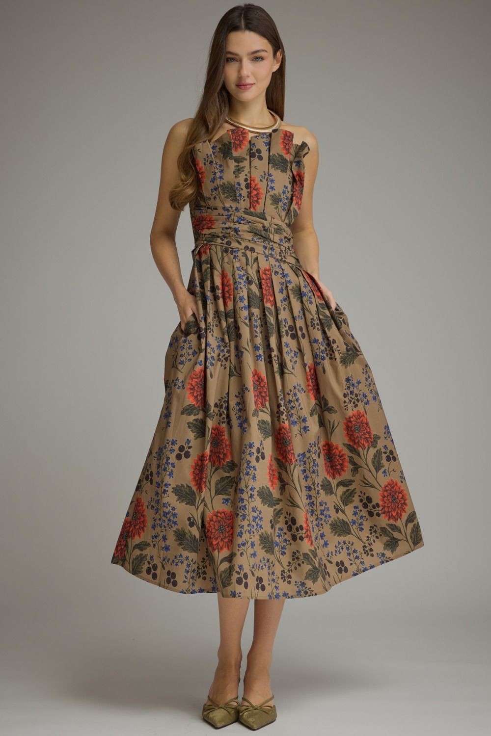 Mocha Floral Midi Dress