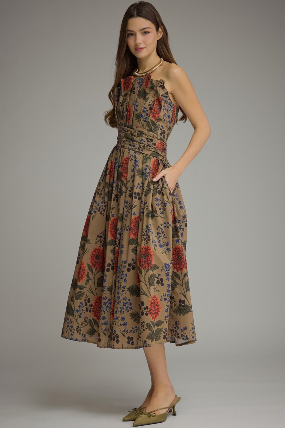 Mocha Floral Midi Dress