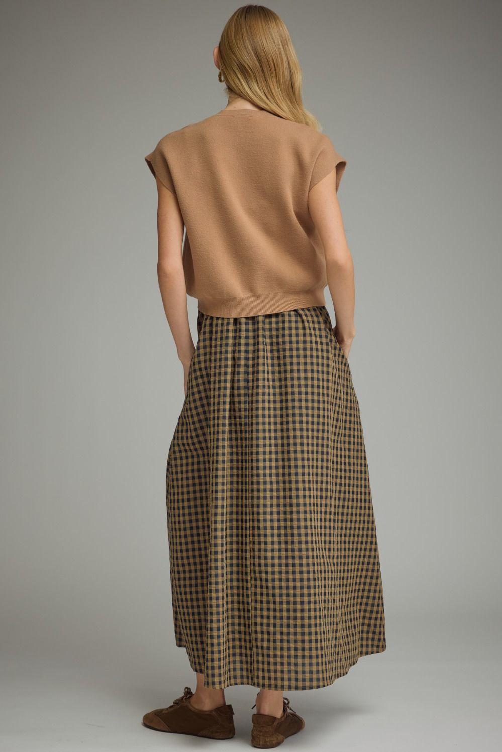 Camel Plaid Twofer Dress