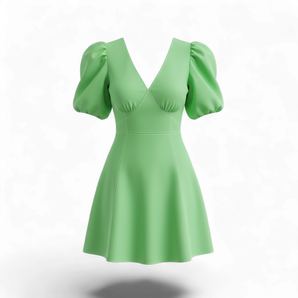 Green Puff Sleeve Mini Dress