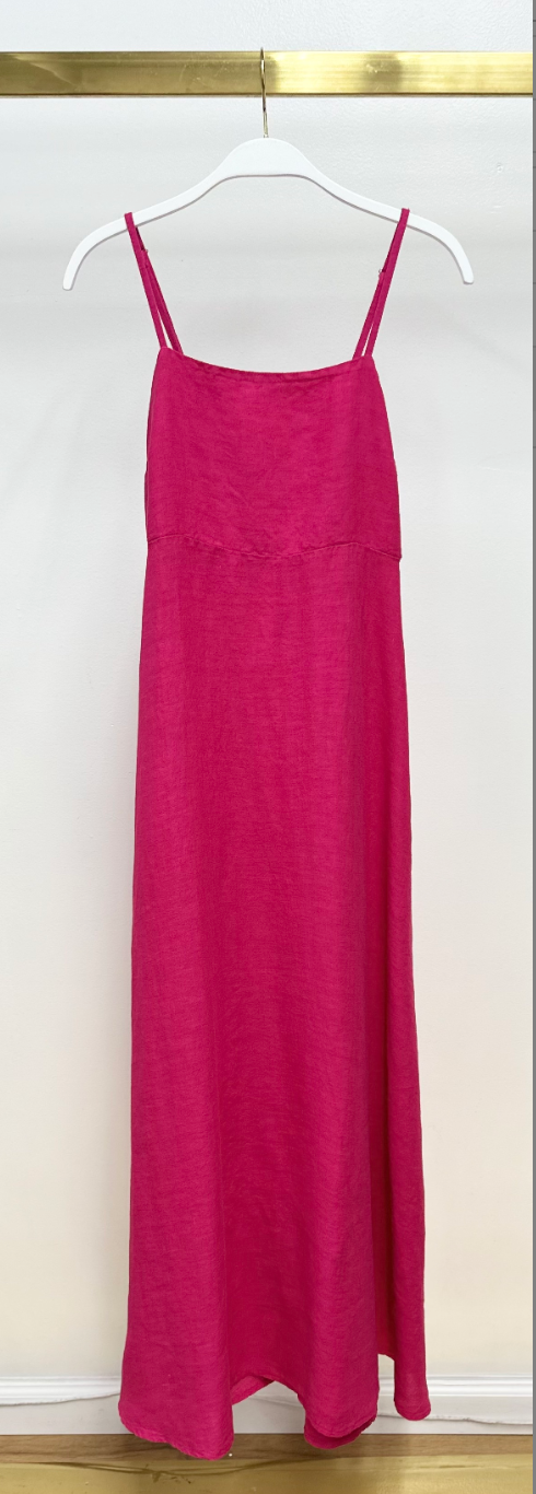 Linen Maxi Dress in Raspberry
